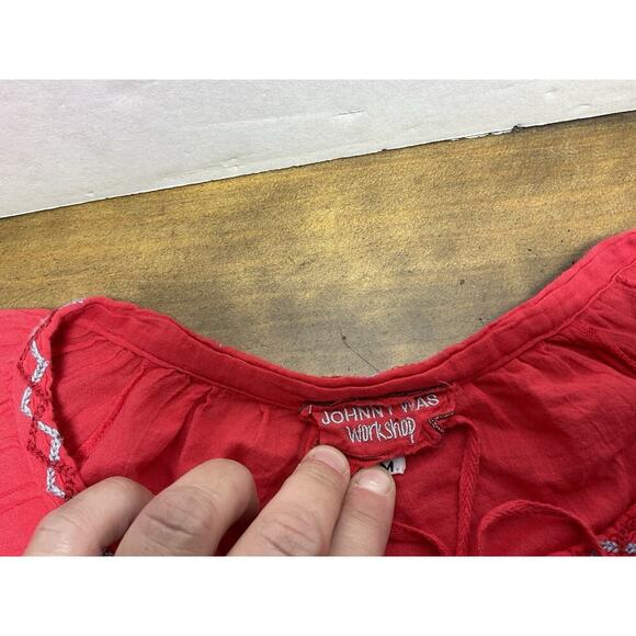 Johnny Was Workshop Medium Red Floral Embroidered V Neck Tunic Top Blouse - Picture 5 of 10